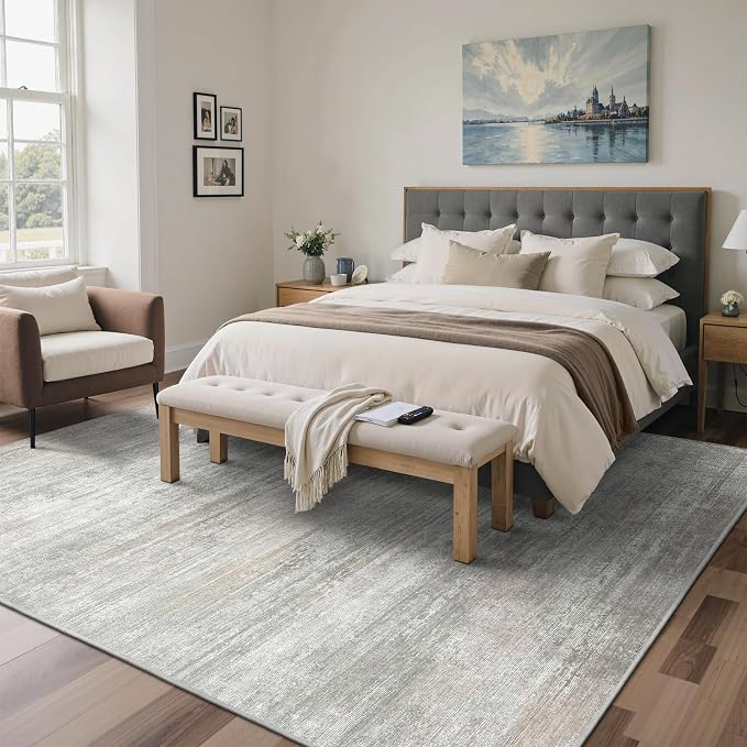 BEIMO Area Rugs 3x5 for Living Room Bedroom, Modern Abstract Machine Washable Rug, Soft Low Pile Floor Carpet with Non Slip Backing for Entryway, Light Grey/Beige