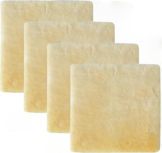 Set of 4, Natural Sheepskin for Bed Sores and Skin Irritation | 100% Real Medical Sheepskins with Non-Slip Back for Pain Relief and Discomfort, Wool Seat Pad, Natural, 17 in. x 17 in.