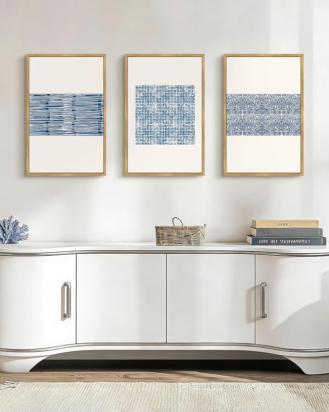 PHOPAGO Blue Abstract Framed Wall Art Large 16x24in Modern Boho Neutral Line Wall Decor Bohemain Minimalist Geometric Artwork Home Decor - Natural Framed