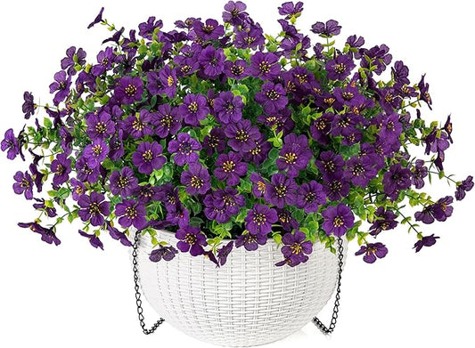 HyeFlora Artificial Faux Hanging Flowers Plants Basket for Outdoor Outside Decoration, Fake Silk Colorful Daisy in Planter for Porch Patio Garden Yard Home