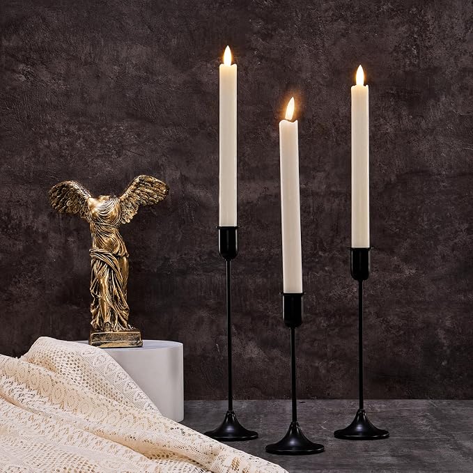 Black Taper Candle Holder 6 PCS, Vintage Candle Stick Candlestick Holders | Flameless Candle Holder Modern Decorative Table Centerpiece, Cozy Atmosphere for Home Decor, Wedding, Candlelit Dinner Party