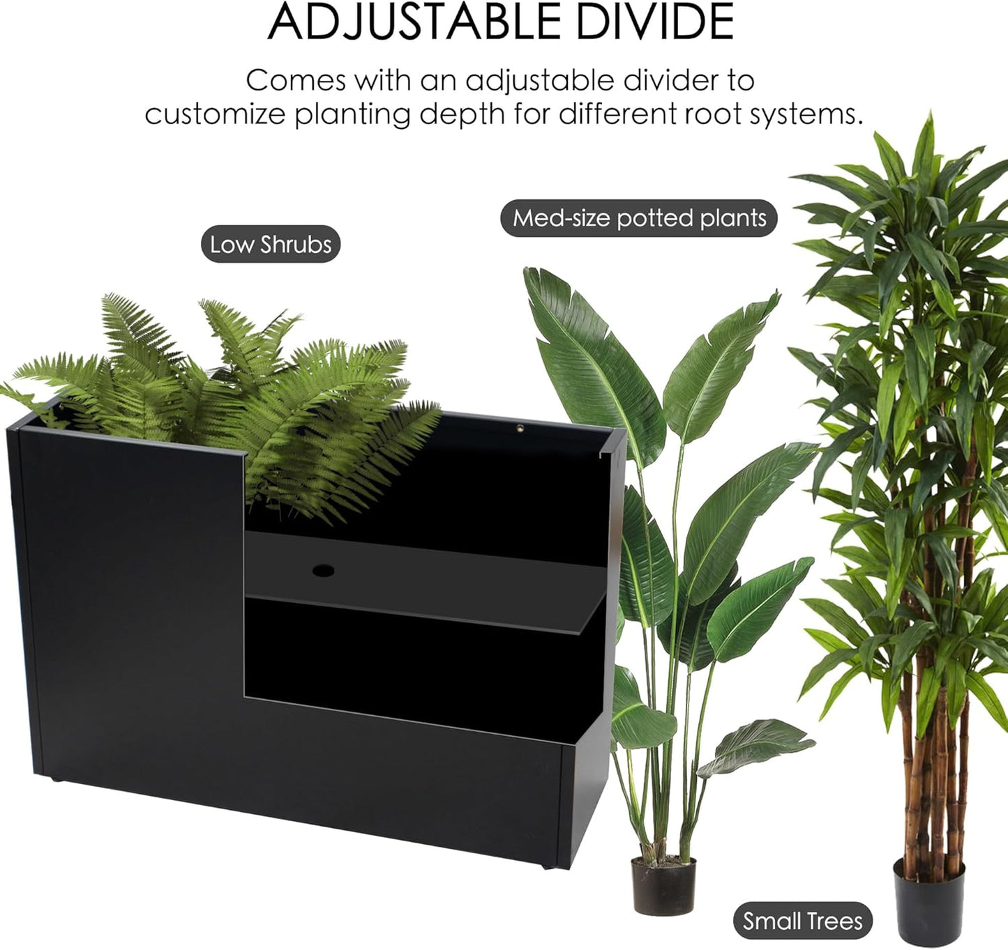 Kozyard 36" x 12" x 24" Metal Rectangular Planter Box Steel Long Box Planter Black Powder Coated Steel Plant Pot All-Weather Use with Partition Panel for Indoor Outdoor for Trees, Plants Flowers
