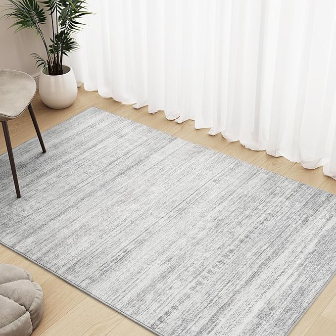3x5 Area Rug Machine Washable Non Slip Rug Distressed Neutral Moroccan Boho Rug Ultra Soft Indoor Rugs for Bedroom Living Room Entryway Kitchen Foyer Bedside, Grey
