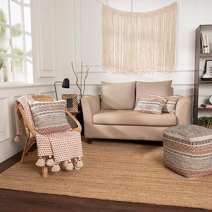 REDEARTH · Textured Throw Pillow Cushion Covers - Boho Tufted Decorative Farmhouse Cases Fall Set for Couch - Sofa - Bed - Dining - Patio - Outdoor - 100% Cotton (18"x18", Motley Bohemia) Pack of 2