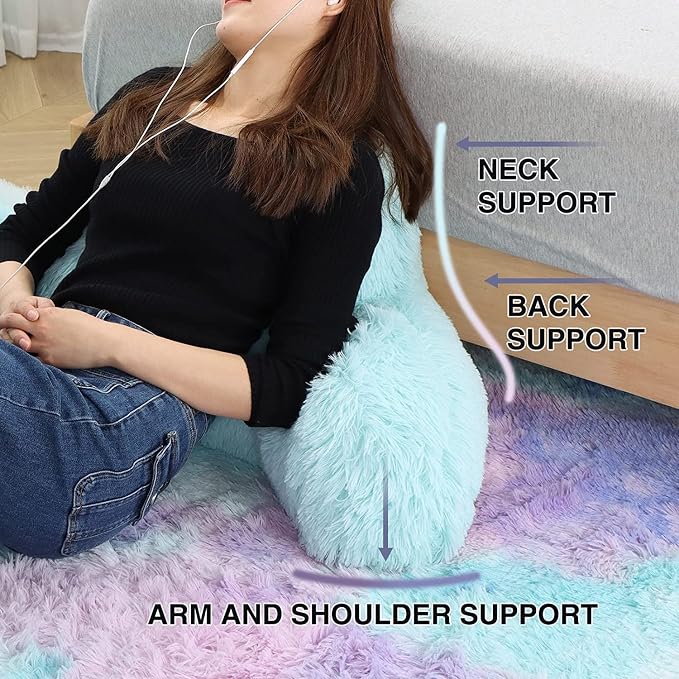 A Nice Night Faux Fur Reading Pillow Bed Wedge Large Adult Children Back Rest Support Cushion for Sit Up on Couch,Sofa,and Floor,Standard,PinkYellow
