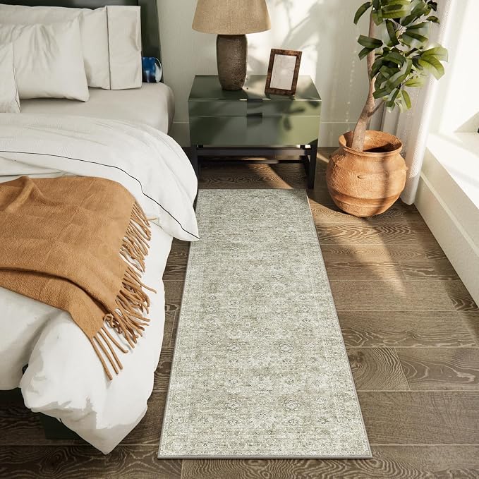 Machine Washable Hallway Runner Rug: 2'x6' Kitchen Rugs Soft Non-Slip Low Pile Vintage Boho Carpet Runners for Indoor Entryway Kitchen Bedside Bedroom Bathroom Farmhouse Decor