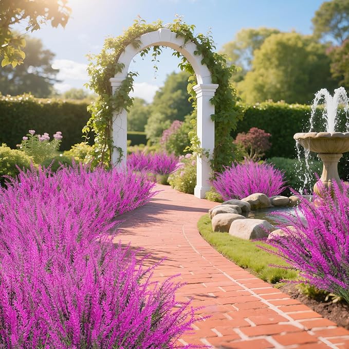 Ouddy Decor 12 Bundles Artificial Lavender Fake Flowers Faux Plastic Plants for Home Wedding Kitchen Garden Patio Window Box Office Table Centerpieces Indoor Outdoor Decor, Fuchsia