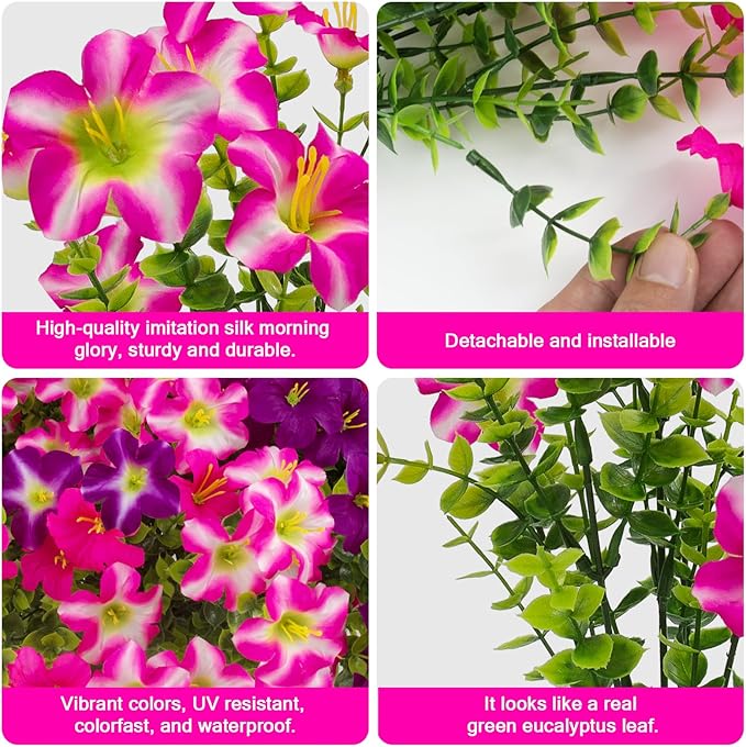 Daynight Faux Petunias Artificial Flowers Plants for Outdoor Plant Decoration,Fake Petunias Realistic Silk Flowers for Porch Yard Garden Window Indoor Decor. (16, Rosered,RedViolet)