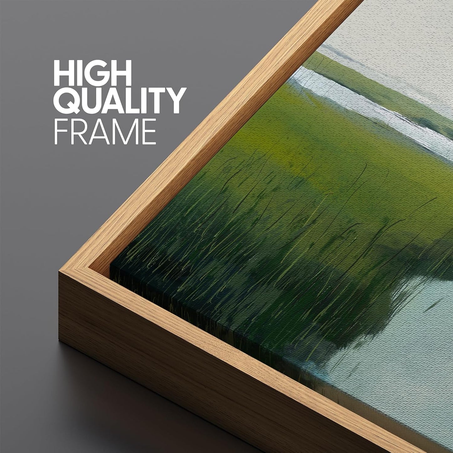 MUDECOR Large Framed Canvas Print Wall Art Serene Marshland Landscape Green and Blue Peaceful Illustrations Antique Retro Fine Art Illustrations Decorative Colorful for Bedroom - 60"x20"