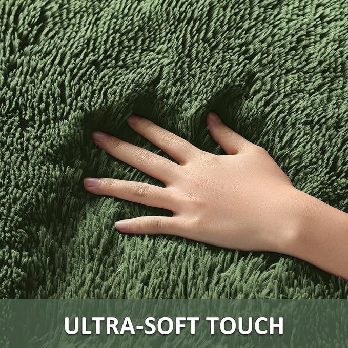 Ophanie Gray Green Rugs for Living Room 5x8, Grass Shag Fluffy Large Fuzzy Plush Soft Carpets, Floor Shaggy Area Rugs for Bedroom, Carpet for Kids Boys Girls Dorm Nursery Home Decor Aesthetic