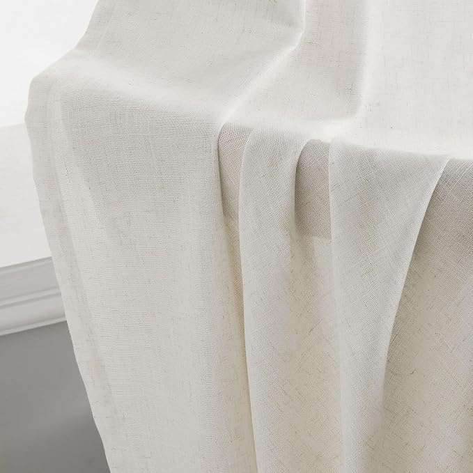 Aersas Natural Grommet Linen Curtains 116 Inches Long for Living Room Bedroom Neutral Boho Modern Privacy Light Filtering Semi Sheer Ivory Cream Off White Linen Drapes 116 Length 2 Panels Set