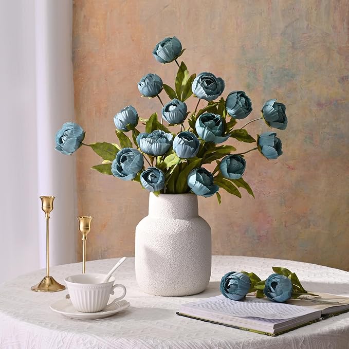 Waipfaru 6 Pcs Faux Peonies Artificial Flowers for Vase, 27" Fake Silk Peonies Flowers for Wedding, Vase Filler Blue Flowers for DIY Bouquets Centerpieces Bridal Shower Office Decor