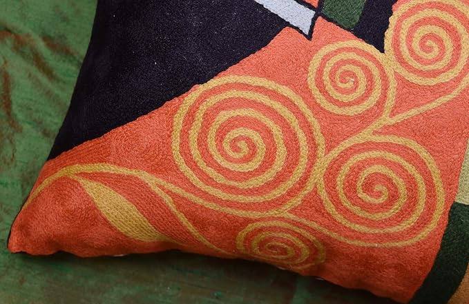 Klimt Orange Modern Throw Pillow Cover | Orange Abstract Pillow | Modern Couch Pillow | Contemporary Throw Pillows | Outdoor Pillow | Mid Century Chair Cushions | Handmade Wool Size 18x18