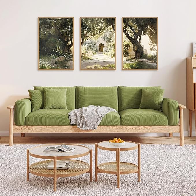 Garden of Gethsemane Landscape Framed Canvas Wall Art, Jerusalem Town Villages Scenery Prints, Jesus Boho Religious Decor, Christian Bible Art Painting for Bedroom Living Room Office 24"x36"x3