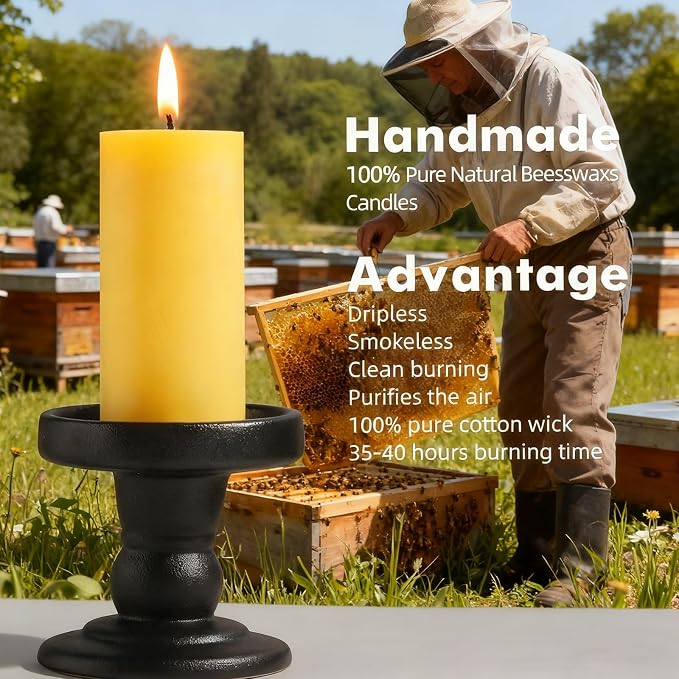 3 Pack Beeswax Candles, Non Toxic Natural Beeswax Pillar Candle for Home | Beeswax, Emergency, 2x4 Inch Organic Candles, 35 Hours Long Burning, Unscented Decorative Small Candle, Prayer Dripless