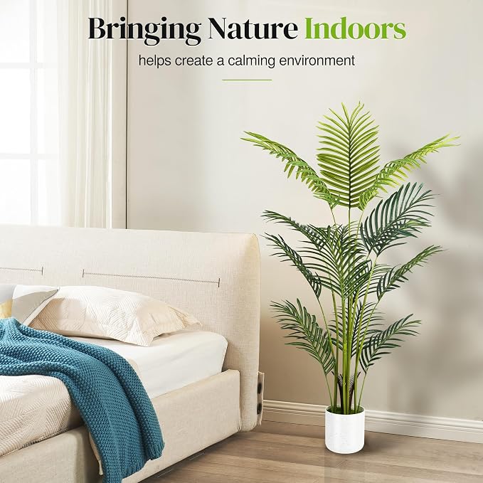Artificial Palm Tree 4FT, Suntee Fake Tree with White Tall Planter 2 Pack, Faux Tropical Areca Floor Plant in Pot, Artificial Silk Plant for Home Office Living Room Decor Indoor