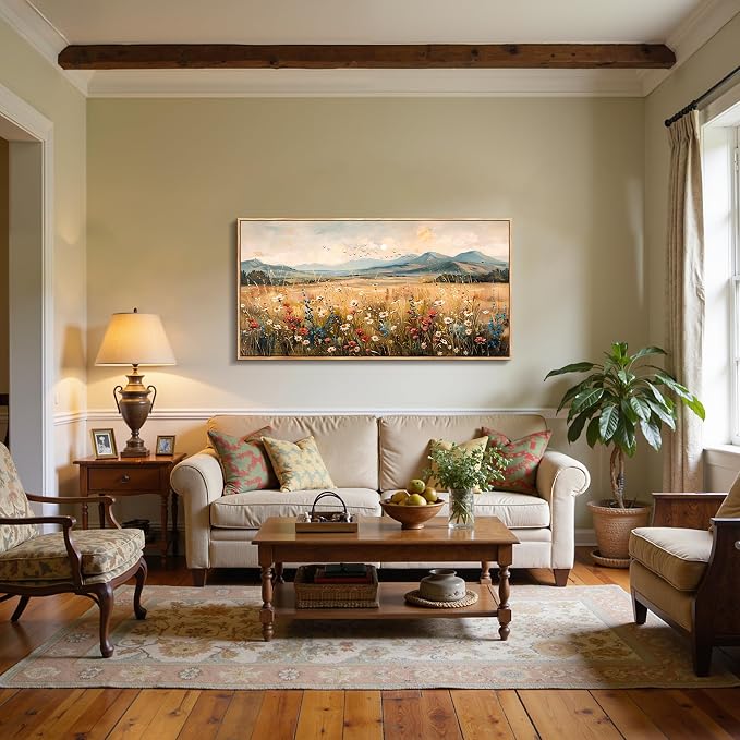 imjiayu Large Framed Wall Art, Landscape Wall Art, Nature Wall Decor, Wildflowers Scenery Painting Prints, French Country Pictures for Living Room Bedroom Kitchen Modern Farmhouse Decorations 20"x40"