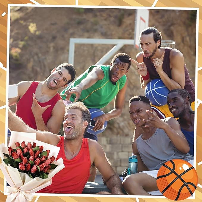 Suhine 24 Pcs Artificial Basketball Rose Flowers Sports Party Favors Bulk for Birthday Graduation Wedding Party Decoration Table Centerpieces Mom Team Coach Senior Night Gift(Basketball Color, Normal)