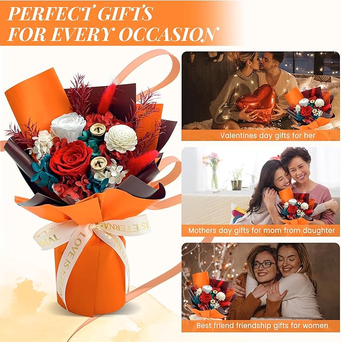 QOEAZY Flowers for Delivery, Preserved Flowers Bouquet with Gift Box, Rose Gifts for Women Mom Grandma