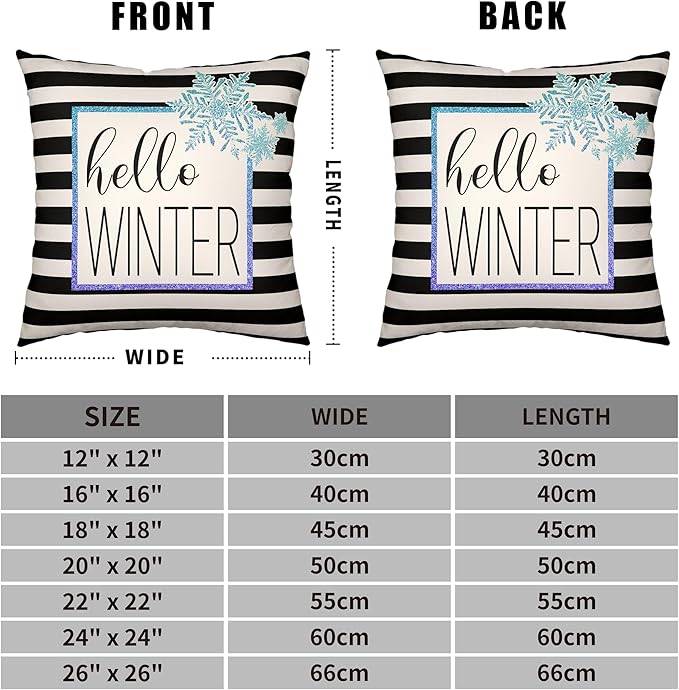 2 Pack of Winter Pillow Covers 22x22 Lovely Snowman Decorative Throw Pillow Covers Set of 2 Hello Winter Black Stripes Pillow Case for Living Room Holiday Decor Couch