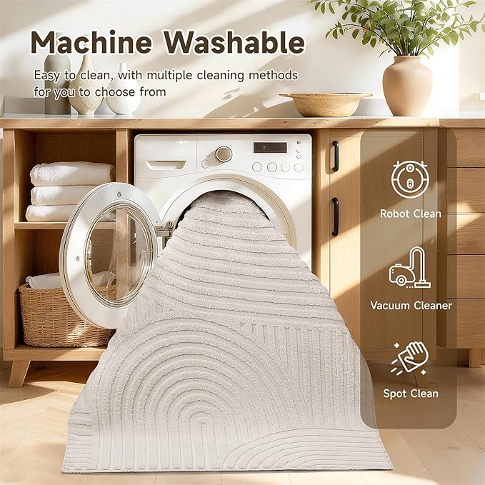 Pauwer 3x8 Washable Area Rugs for Living Room Modern Beige Solid Color Soft Fluffy Rugs for Bedroom Non Slip Boho Accent Indoor Mat Floor Carpet Cover for Kids Dining Room Kitchen Office