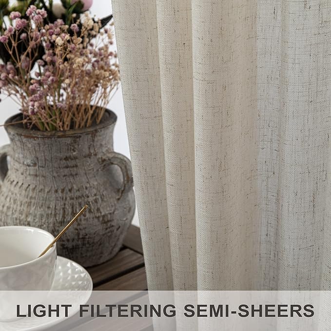 Beige Linen Curtains 45 Inch Length for Bedroom 2 Panels Back Tab Rod Pocket Primitive Burlap Canvas Look Lightweight Gourmet Non See Through Semi Sheer Short Bathroom Curtains for Small Windows Tan