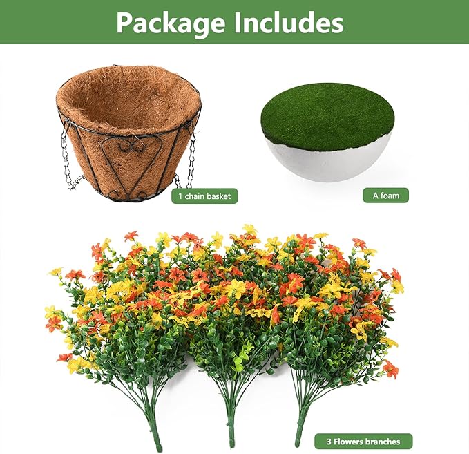 INQCMY Artificial Fake Hanging Flowers Plants Baskets for Outdoor Fall Decoration,Faux Silk Flower in Planter UV Resistant Look Real for Home Outside Porch Garden Yard Patio Decor