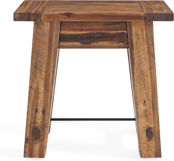 Alaterre Furniture Durango Solid Wood Side Table with Metal Accent, 27-Inch | Rustic Industrial Nightstand and End Tables, Storage Shelf, Metal Accent, Natural Grain, for Living Room, Bedroom, or Office