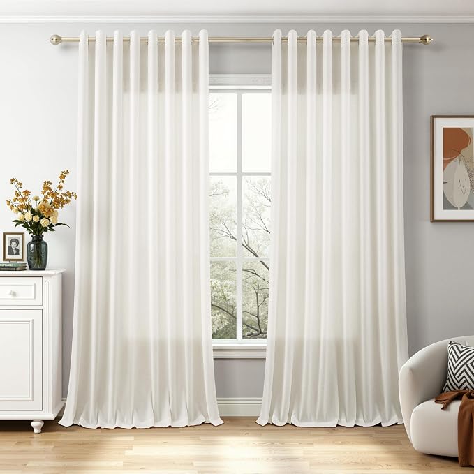 Extra Wide 100 Inch Linen Grommet Curtains for Living Room Cream Sliding Glass Door Curtain Neutral Farmhouse Light Filtering Decor Semi Sheer Privacy Window Drapes 100x90 2 Panels Set Natural Ivory