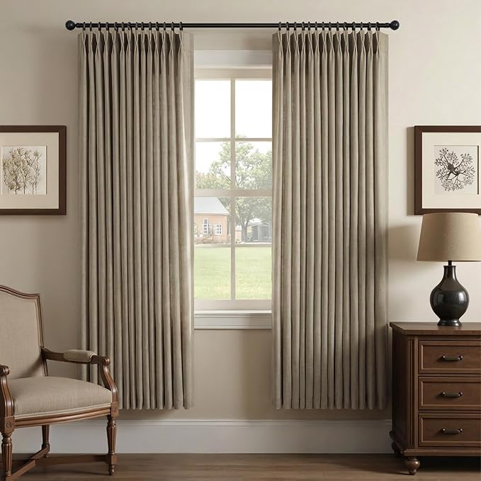 Dark Taupe Curtains 63 Inch Length for Boys Bedroom 2 Panels Back Tab Pinch Pleated Linen Semi Sheer Jute Barley Burlap Colored Light Brown Curtain for Dining Room Nursery Office Home Decor 40x63 Long