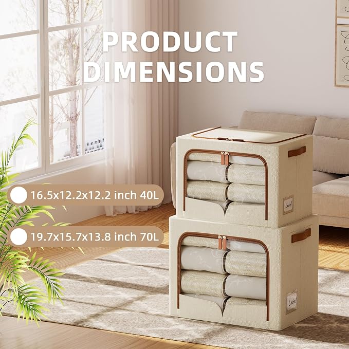 FHSQX 6 Pack Clothes Storage Bins with Metal Frame, Ivory White, 19.7x15.7x13 inch