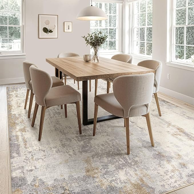 UERMEI 6x9 Area Rug Living Room Rugs - Washable Neutral Modern Abstract Soft Thin Rug Indoor Floor No Slip Rug Carpet for Bedroom Under Dining Table Home Office Decor - Light Brown/Gray
