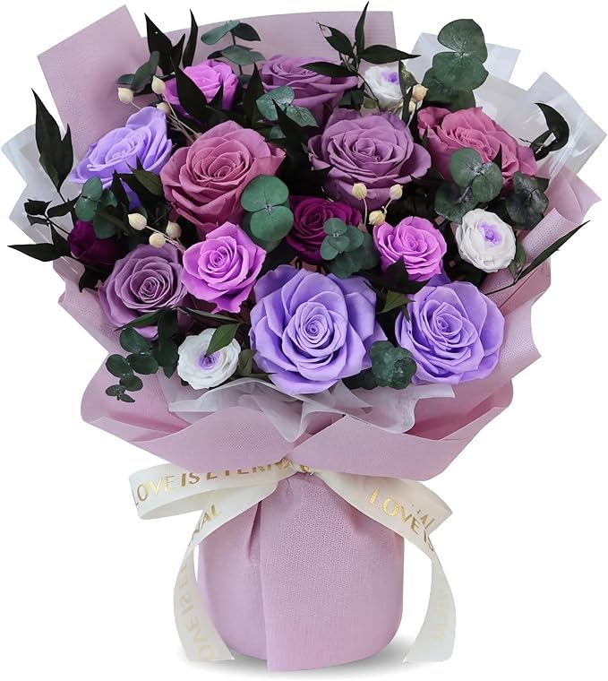 XTYFJGVA 16 Preserved Purple Roses Bouquet, Flowers for Delivery, Real Roses That Last 1-3 Years, Birthday Gifts for Women, Forever Flower Gifts for Mom, Wife, Grandma, Her on Mothers Day, Anniversary