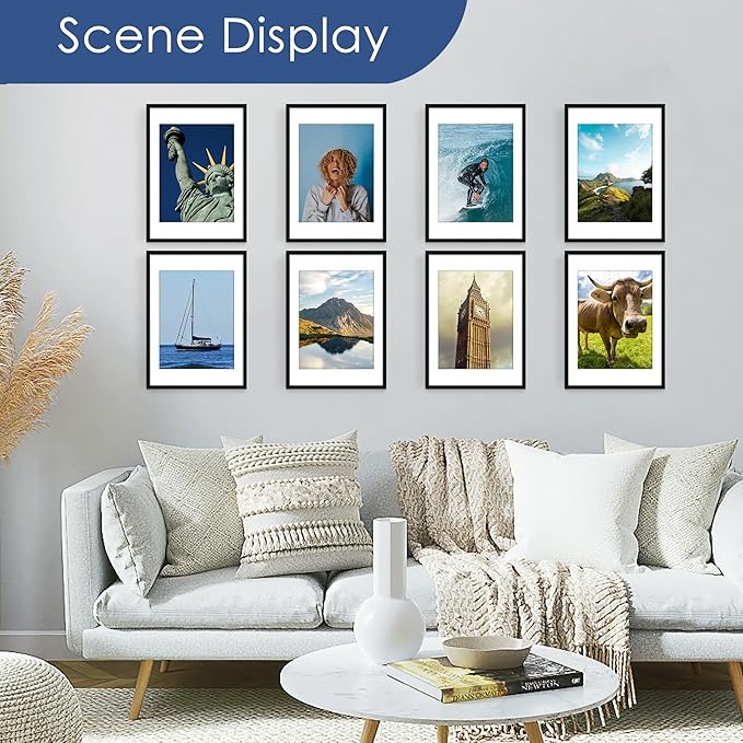 PEALSN 10x14 Picture Frame Set of 6, Display Pictures 8.5 x 11 with Mat or 10 x 14 without Mat for Wall Mounting Display, Photo Frames Collage for Wall Decor, Black.