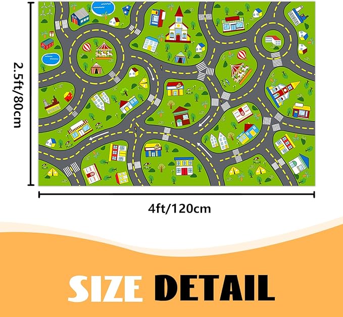 Car Rug for Kids Room, Kids Play Mat for Floor Green Educational Learning Track Road Rugs Decorate Nursery Toddler Preschool Bedroom Playroom Decor Mat, 2.5 x 4 Feet