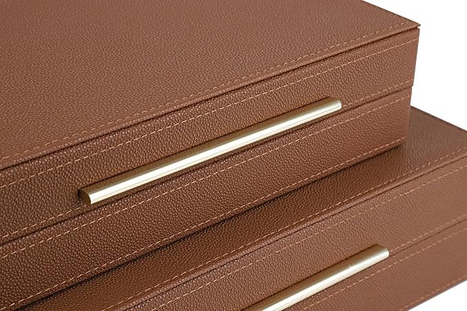 HofferRuffer Faux Leather Decorative Boxes Set of 2, Large Nesting Keepsake Box Accessory Organizer Jewelry Organizer with Hinged Lid, Stacking Storage Box Container for Home or Office (Brown)