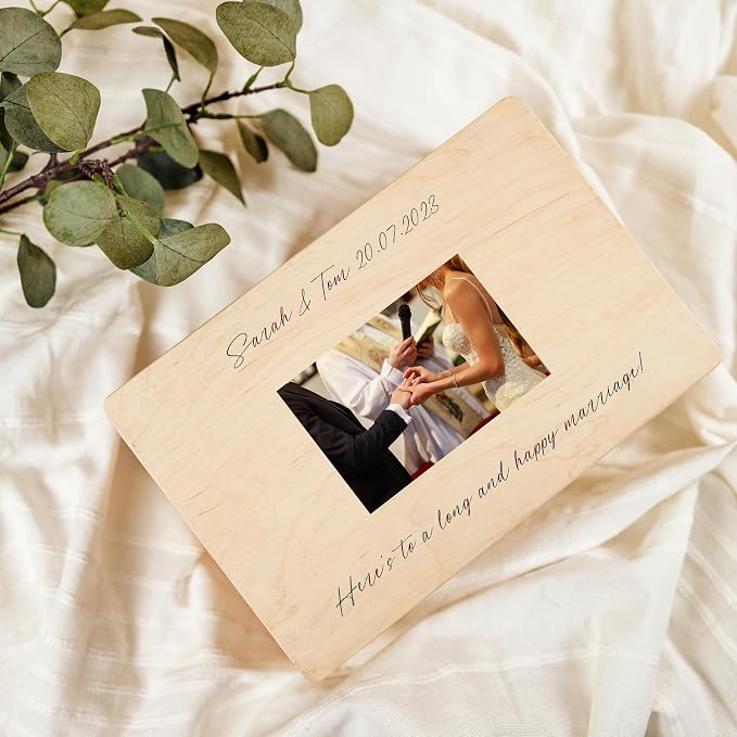 Creative Deco Personalized Wooden Storage Box | 11.8x7.87x5.51in (+-0.5) | Hinged Lid Handles Engraving | Personalised Text + Photo | Unpainted Gift Box | ROUGH UNSANDED Keepsake Memory Souvenir Chest