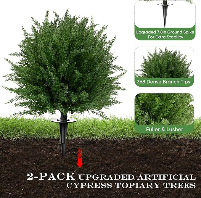 FAJUNZH Artificial Topiary Bushes for Outdoors with Spike, Boxwood Ball Fake Shrubs UV Resistant Faux Plants for Indoor Outdoor Fall Thanksgiving Halloween Decor (Upgraded Artificial Topiary)
