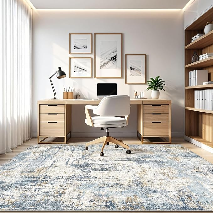 LOONGRUG 7x9 Area Rugs Washable Rug: Living Room Large Abstract Modern Soft Stain Resistant Indoor Floor Non Slip Accent Carpet for Bedroom Nursery Playroom Office Dining Room Dorm Home House- Blue