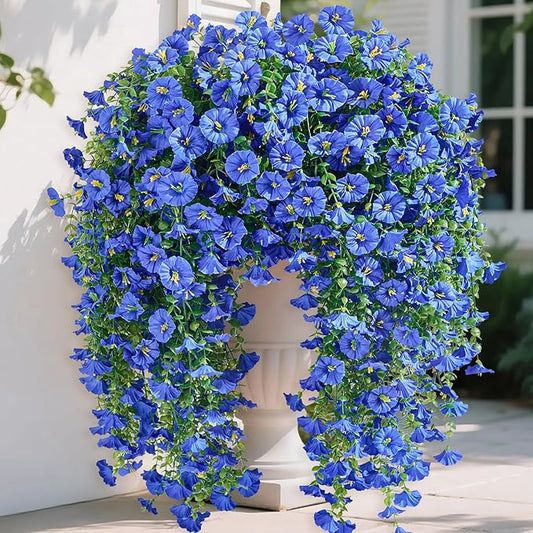 Serwalin Artificial Hanging Flowers for Outdoors UV Resistant, 8PCS Faux Morning Glory Fake Outdoor Flowers Realistic Silk Flower Faux Plants for Outside Planter Front Door Porch Patio Yard Decor