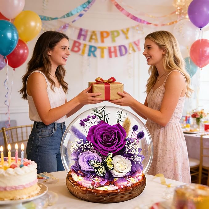 Purple Rose Gifts for Mom Birthday Gifts for Women | Forever Rose Mothers Day Gift for Grandma Mom Sister Daughter Wife Birthday | Fresh Flowers for Delivery Prime Real Flowers in Glass Dome