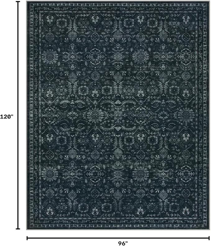 Lahome Black Moody Rug for Bedroom,8x10 Dark Academia Washable Basement Rug | Vintage Non Slip Non Shedding Large Carpet for Living Dining Room