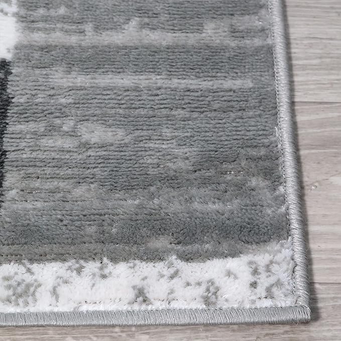 Superior Indoor Area Rug, Jute Backed, Modern Geometric Patchwork Floor Decor for Bedroom, Office, Living Room, Entryway, Hardwood Floors, Rockwood Collection, 8' x 10', Charcoal