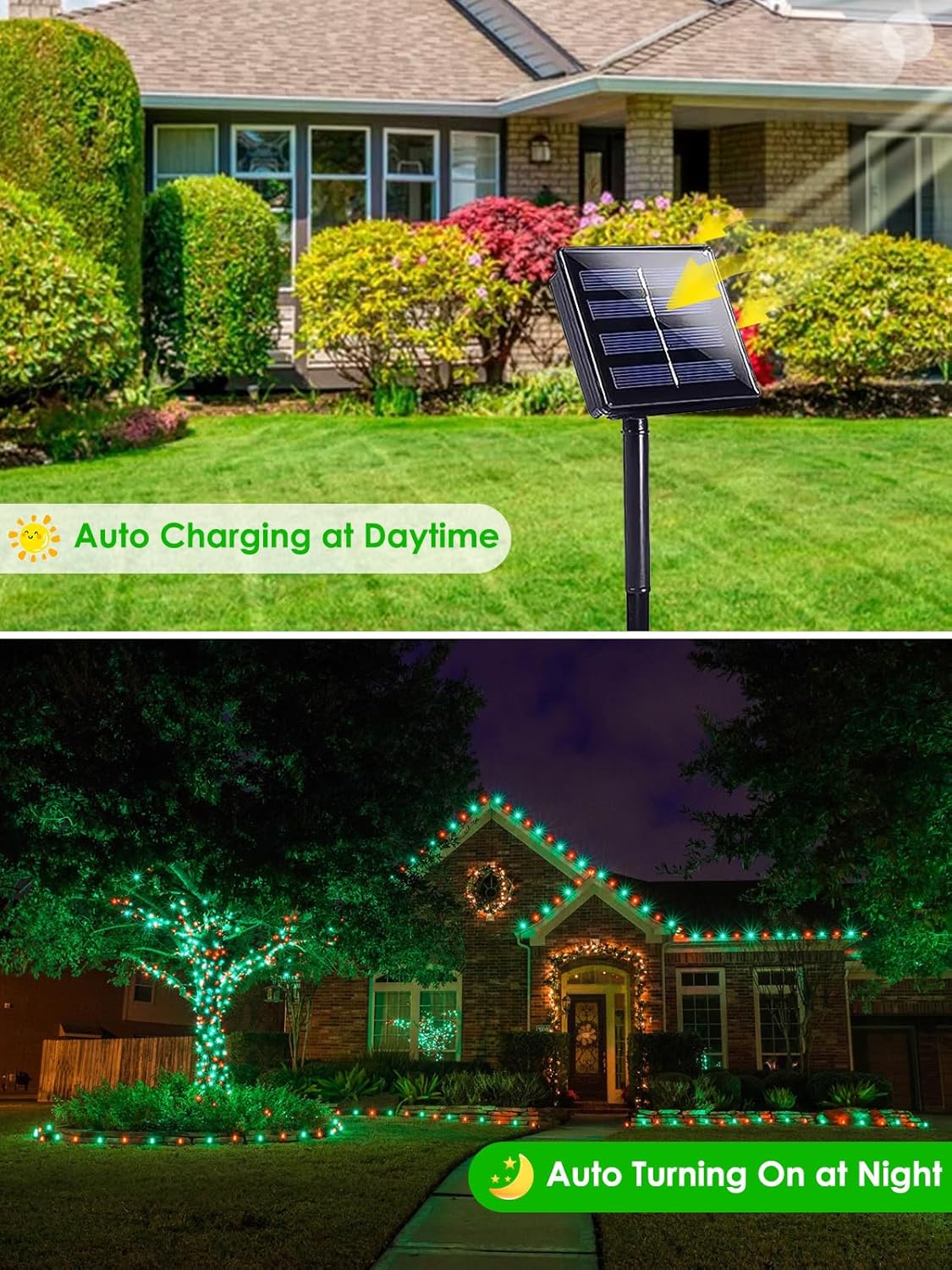 Red Green Solar Christmas Lights Outdoor Decorations Waterproof, Tatal 4 Pack 400LED 132FT Solar String Lights Green Wire with 8 Modes, Christmas Fairy Light for Xmas Tree Party Wedding Garden Decor