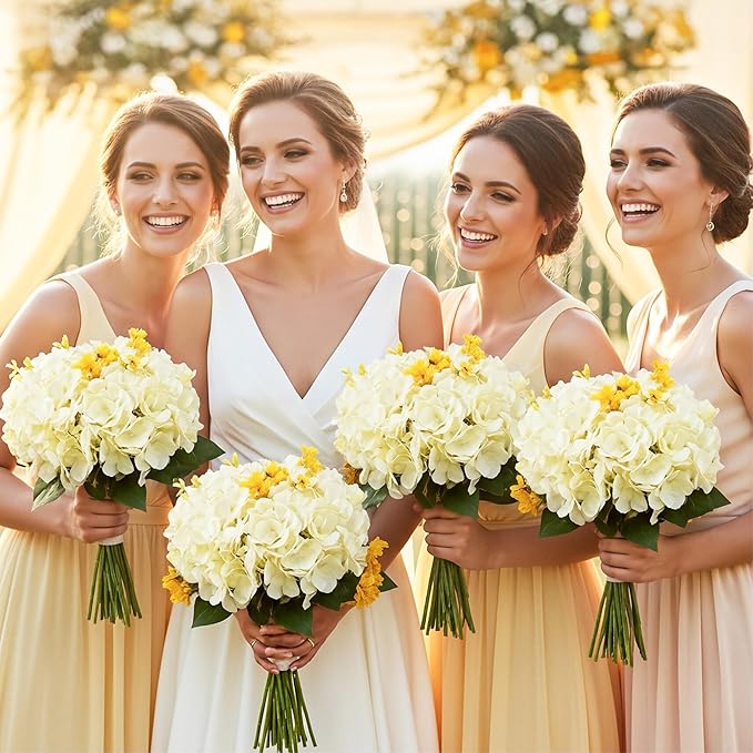 Auihiay 64pcs Silk Hydrangea Artificial Flowers, Champagne Artificial Hydrangea Flowers with Stems, Full Hydrangea Flowers for Wedding Centerpieces, Home, Garden, Party Decoration (Champagne)