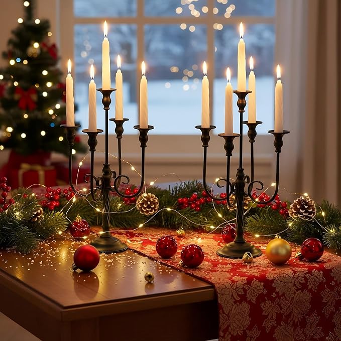Candelabra Centerpieces for Tables, 2Pcs Metal Tall Candle Holder for Taper Candles, 5 Arm Candlestick Holder for Wedding Centerpiece Decor Party Event Reception Decoration，Black,19.7in-2pcs