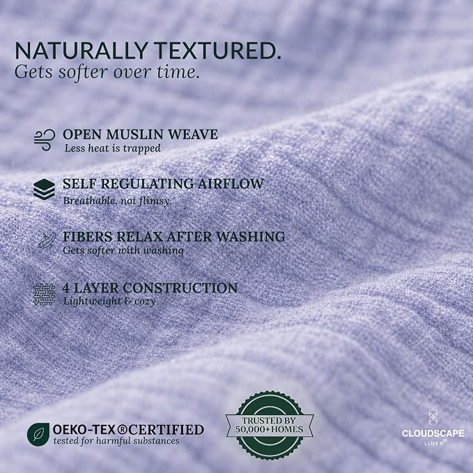 CLOUDSCAPE 4 Layer Muslin Blanket for Adults - 100% Cotton Throw Blanket, 50"x70" Oversized Gauze Throw for Sofa, Couch -Soft Lightweight Breathable Muslin Cotton Comforter for Summer - Lavender Blue