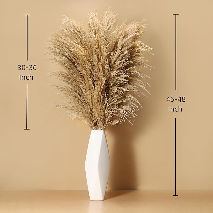 9 Stems Pampas Grass Decor Tall 48''/4 FT, Long Fluffy Dried Pompas Grass, Large Pampas Grass for Floor Vase, Rustic Wedding, Baby Shower, Party, Farmhouse, Boho Home Decor