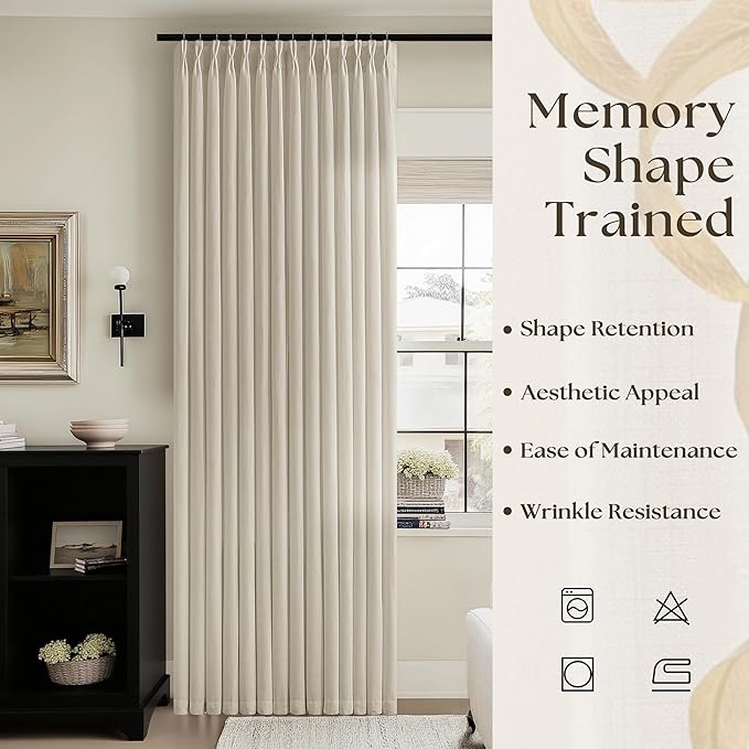 Oatmeal Pinch Pleated Linen Curtains Boho Farmhouse Rustic Back Tab Linen Textured Drapes Semi Sheer Light Filtering Breathable Window Treatment 1 Panel 70x120