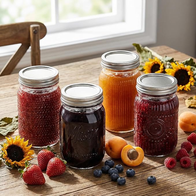 Rubtlamp Clear Mason jar 32 oz, 12 Mixed Pack Glass Jars - Wide Mouth Mason Jars with Airtight Lids for Pickling, Fermenting, Food Storage&DIY Crafts, Microwave & Dishwasher Safe